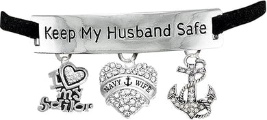 Navy Wife, I Love My Sailor, Anchor, All Genuine Crystal, Keep My Husband Safe Bracelet, Hypoallergenic, Safe-Nickel, Lead, Cadmium Free