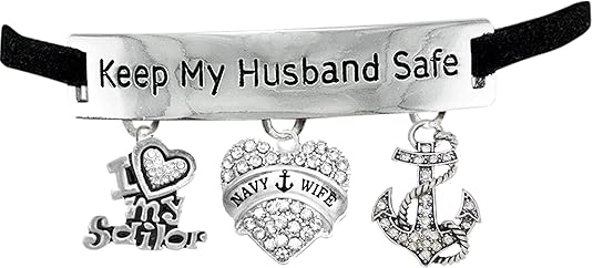 Navy Wife, I Love My Sailor, Anchor, All Genuine Crystal, Keep My Husband Safe Bracelet, Hypoallergenic, Safe-Nickel, Lead, Cadmium Free
