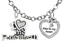 Policeman's, I Love My Policeman, Key To My Heart, Adjustable Rolo Chain Necklace, Hypoallergenic, Safe-Nickel, Lead, Free