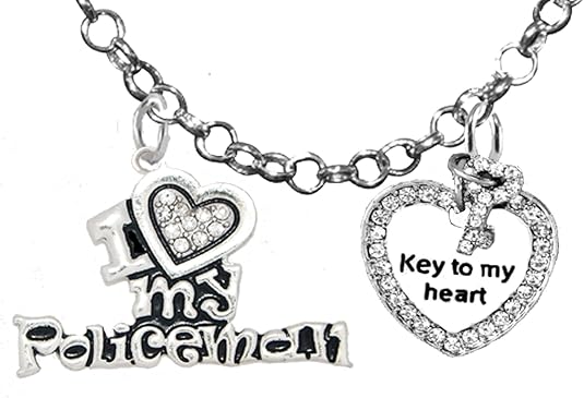 Policeman's, I Love My Policeman, Key To My Heart, Adjustable Rolo Chain Necklace, Hypoallergenic, Safe-Nickel, Lead, Free