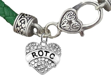 ROTC, Genuine Army Green Leather Bracelet, Hypoallergenic Safe-Nickel, Lead And Cadmium Free