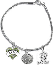 Army, I Love You to The Moon and Back, Crystal I Love My Soldier, Licensed Army Charm, Snake Chain Bracelet, Hypoallergenic, Safe-Nickel, Lead, Cadmium Free