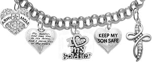 Army Mom, My Soldier, God Has You In His Arms And I Have You In My Heart, Keep My Son Safe, Crystal Cross, Adjustable Bracelet, Hypoallergenic Safe, No Nickel, Lead, Or Poisonous Cadmium