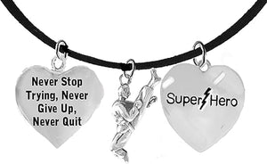 Martial Arts, Kickboxing Jewelry, Karate Jewelry, Super Hero, Never Quit, Never Stop Trying " Martial Arts Jewelry" Adjustable Necklace Hypoallergenic, Safe-Nickel, Lead Free