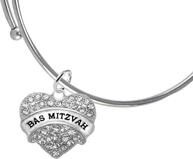Bas Mitzvah Adjustable Bracelet, Genuine Crystal Heart, Hypoallergenic, Safe-No Nickel, Lead,or Cadmimum