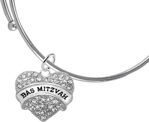 Bas Mitzvah Adjustable Bracelet, Genuine Crystal Heart, Hypoallergenic, Safe-No Nickel, Lead,or Cadmimum