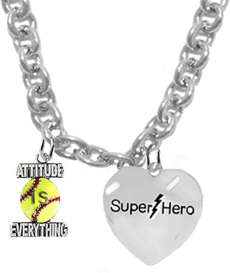 Attitude is Everything, Super Hero, Sterling Silver, Solid .925 Sterling, Not Plated Or Coated,18 Inch Necklace.Charm,Nickel,Lead Free.Fast