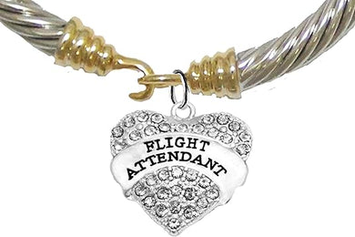 Airline Flight Attendant, Hypoallergenic Genuine Cable Gold/Silvertone Charm Bracelet, Nickel, Lead, and Cadmium Free