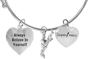 Martial Arts, Kickboxing Jewelry, Karate Jewelry, Super Hero, Always Believe In Yourself, " Martial Arts Jewelry" Adjustable Bracelet Hypoallergenic, Safe-Nickel, Lead Free
