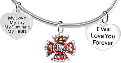 Firefighter, My Love, My Joy, My Sunshine, I Will Love You Forever Bracelet, Hypoallergenic, Safe-Nickel, Lead, Free
