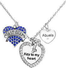 Coast Guard Abuela, Key to My Heart, Crystal Abuela Heart Charm Necklace, Adjustable, Hypoallergenic, Safe- Nickel, Lead, and Cadmium Free