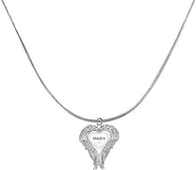 Guardian Angel, Heart (Love) Shaped Wings, Madre Crystal Necklace, Adjustable, Hypoallergenic, Safe-Nickel, Lead, Free