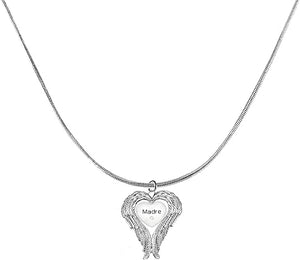 Guardian Angel, Heart (Love) Shaped Wings, Madre Crystal Necklace, Adjustable, Hypoallergenic, Safe-Nickel, Lead, Free