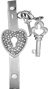 It Really Locks!, The Key to My Heart, Initial J, Cuff Crystal Bracelet, Hypoallergenic, Safe-Nickel, Lead, Free