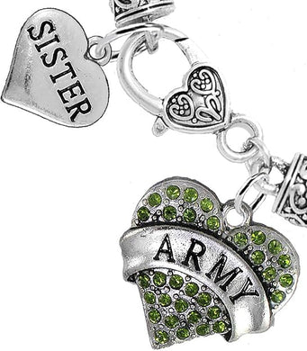 Army Sister Heart Bracelet, Hypoallergenic, Will NOT Irritate Anyone with Sensitive Skin. Safe- Nickel, Lead and Cadmium Free