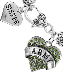 Army Sister Heart Bracelet, Hypoallergenic, Will NOT Irritate Anyone with Sensitive Skin. Safe- Nickel, Lead and Cadmium Free