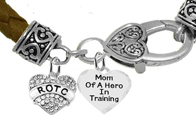 ROTC, Mom Of A Hero In Training,Genuine Brown Leather Bracelet, Hypoallergenic Safe-Nickel, Lead And Cadmium Free