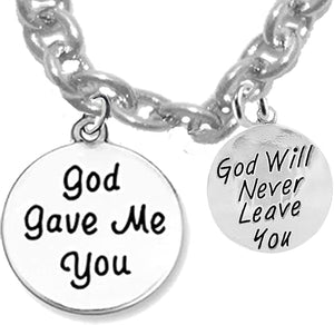 Children's, God Gave Me You, God Will Never Leave You, Hypoallergenic Adjustable Necklace, Safe-Nickel, Lead And Cadmium Free