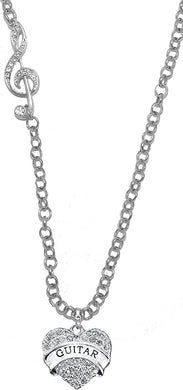 Guitar, Genuine Crystal, Treble Clef Jewelry, Rolo Chain Adjustable Necklace, Hypoallergenic, Safe-Nickel, Lead, and Cadmium Free