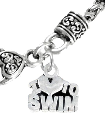 I Love Swimming, Wheat Chain Necklace, Hypoallergenic, Safe-Nickel Free, No Poisonous Lead Or Cadmium