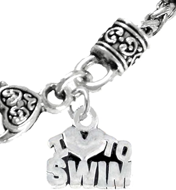 I Love Swimming, Wheat Chain Necklace, Hypoallergenic, Safe-Nickel Free, No Poisonous Lead Or Cadmium