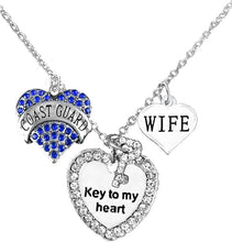 Coast Guard Wife, Key to My Heart, Wife Heart Charm Necklace, Adjustable, Hypoallergenic, Safe- Nickel, Lead, and Cadmium Free