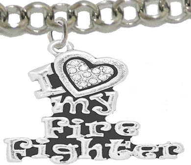 Firefighter, I Love My Firefighter, Genuine Crystal, Adjustable Bracelet, Hypoallergenic, Safe-Nickel, Lead, Free