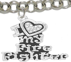 Firefighter, I Love My Firefighter, Genuine Crystal, Adjustable Bracelet, Hypoallergenic, Safe-Nickel, Lead, Free