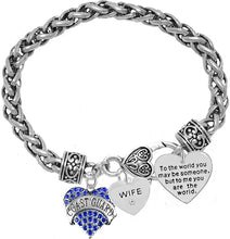 Coast Guard Wife, to The World You May Be Someone Charm Bracelet, Crystal Heart Wife, Hypoallergenic, Safe- Nickel, Lead, and Cadmium Free
