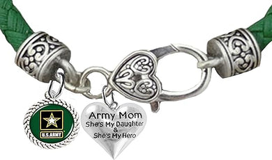 Army Mom, She's My Daughter, And She's My Hero, Leather Bracelet Hypoallergenic Safe, No Nickel, Lead, Or Poisonous Cadmium In Bracelet