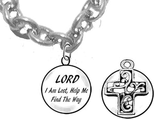 Lord I Am Lost, Help Me Find The Way, 2nd Charm Behind Charm, Scripture Cross, Sterling Silver Solid .925 Sterling, Not Plated Or Coated.Cable Chain Necklace, Charm-Nickel, Lead, Cadmium Free