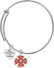 EMT, Firefighter, Mom Of A Hero In Training, Fire Department Charm, On A Adjustable Miracle Wire Bracelet, Hypoallergenic Safe-Nickel, Lead And Cadmium Free