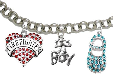 Firefighter's, Wife's, It's A Boy, Bracelet, Hypoallergenic, Safe-Nickel, Lead, Cadmium Free