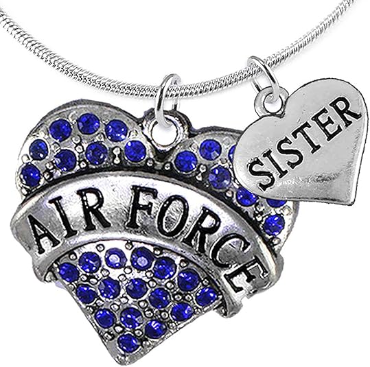 Air Force Sister Heart Necklace, Adjustable, Hypoallergenic, Will NOT Irritate Anyone with Sensitive Skin. Safe- Nickel, Lead and Cadmium Free