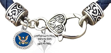 Navy Firefighter Bracelet, 'Firefighter's Mom,He's My Son, And He's My Hero