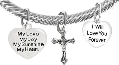 My Love, My Joy, My Sunshine, My Heart, And I Will Love You Forever, And A Crucifix, Adjustable Bracelet Nickle, Lead, Cadmium Free