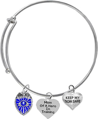 Police Badge, Policemen's Mom, Mom Of A Hero In Training, Keep My Son Safe, Adjustable, Miracle Wire Bracelet, Hypoallergenic Safe-Nickel, Lead And Cadmium Free
