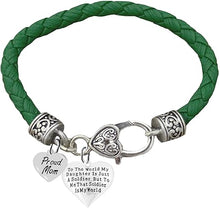 Army Mom, Proud Mom Heart, To The World My Daughter Is Just A Soldier,But To Me That Soldier Is My World, Genuine Green Leather Bracelet, Hypoallergenic Safe, No Nickel, Lead, Or Poisonous Cadmium