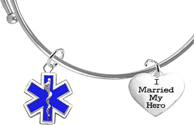 EMT, Parmedic, EMT Firefighter's I Married My Hero, On A Adjustable Miracle Wire Bracelet, Hypoallergenic Safe-Nickel, Lead And Cadmium Free