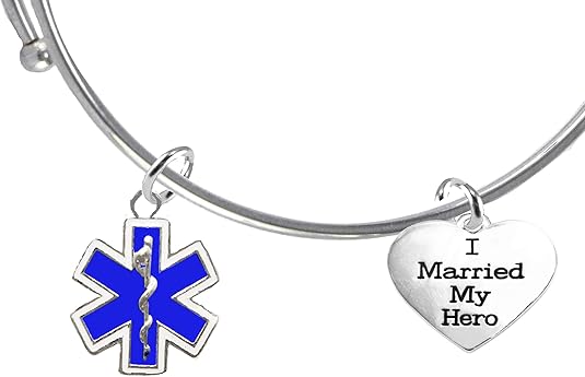EMT, Parmedic, EMT Firefighter's I Married My Hero, On A Adjustable Miracle Wire Bracelet, Hypoallergenic Safe-Nickel, Lead And Cadmium Free