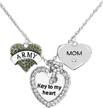 Army Mom Genuine Crystal Key to My Heart & Mom Heart, Adjustable Hypoallergenic, Safe-Nickel, Lead, Cadmium Free