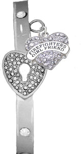 Firefighter's Girlfriend, The Key to My Heart Cuff Crystal Bracelet, It Really Locks! Hypoallergenic, Safe-Nickel, Lead, Free