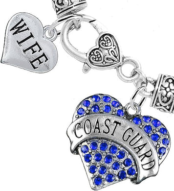 Coast Guard Wife Heart Bracelet, Hypoallergenic, Will NOT Irritate Anyone with Sensitive Skin. Safe- Nickel, Lead and Cadmium Free