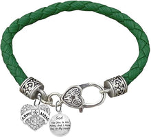 Army Mom, God Has You in His Arms, and I Have You in My Heart, On A Genuine Green Leather Bracelet, Hypoallergenic Safe, No Nickel, Lead, Or Poisonous Cadmium in Bracelet