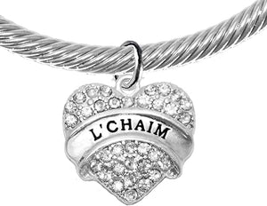 Jewish L'Chiam, To Life Crystal Heart Silvertone Bracelet With Crystal Ends, A Great Gift! Hypoallergenic, Safe-Nickel, Lead, And Cadmium Free