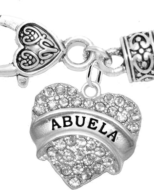 Abuela, Crystal Heart Bracelet, Safe-Hypoallergenic, 100% Metal, Nickel Free, No Poisonous Lead Or Cadmium.