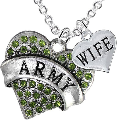 Army Wife Heart Necklace, Adjustable, Hypoallergenic, Will NOT Irritate Anyone with Sensitive Skin. Safe- Nickel, Lead and Cadmium Free