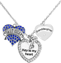 Coast Guard Granddaughter, Key to My Heart, Crystal Granddaughter Heart Charm Necklace, Adjustable, Hypoallergenic, Safe- Nickel, Lead, and Cadmium Free