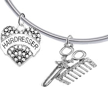 Hair Dresser Crystal Heart, Comb & Scissors Bracelet, Hypoallergenic Safe-Nickel Free, No Poisonous Lead, or Cadmium