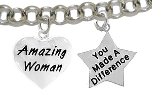 Amazing Women, You Made A Difference, Motivational Adjustable Bracelet, Hypoallergenic, Safe-Nickel, Lead, Cadmium Free